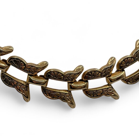 Vintage MARINO Floral Butterfly Link Necklace and Bracelet Set Gold Tone Floral - Picture 5 of 9